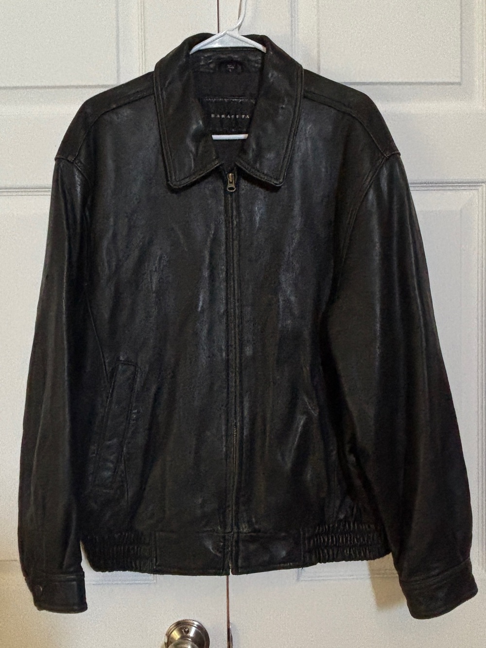 Baracuta Men’s L Black Genuine Leather Harrington Bomber Jacket Distressed